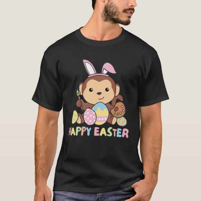 T-shirt Happy Easter Sweet Monkey For Easter With Easter E (Devant)