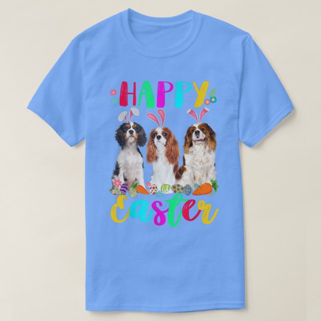 T-shirt Happy Easter Three Cavalier King Chales Spaniel Bu (Design devant)