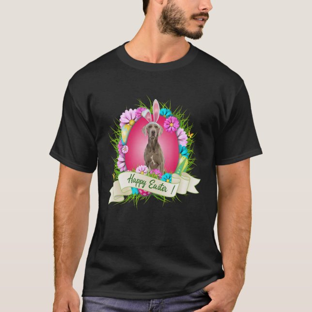 T-shirt Happy Easter Weimaraner Wearing Bunny Ear Eggs Coo (Devant)