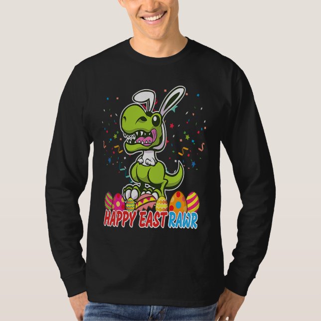 T-shirt Happy Eastrawr Rex Dinosaur Easter Bunny Egg Boys  (Devant)