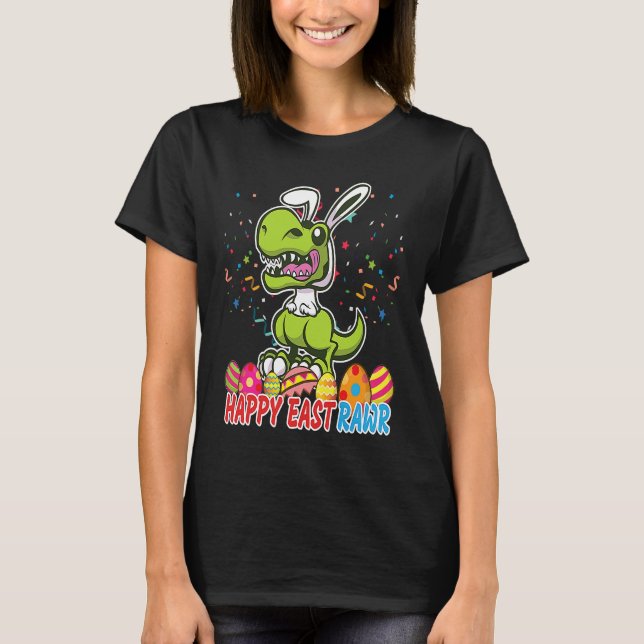 T-shirt Happy Eastrawr Rex Dinosaur Easter Bunny Egg Boys  (Devant)