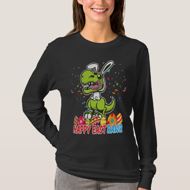 T-shirt Happy Eastrawr Rex Dinosaur Easter Bunny Egg Boys  (Devant)