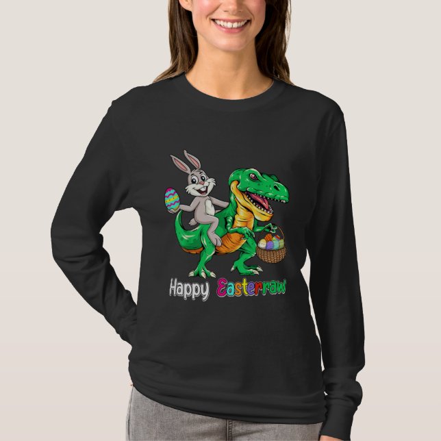 T-shirt Happy Eastrawr Rex Dinosaur Easter Bunny Egg Kids  (Devant)
