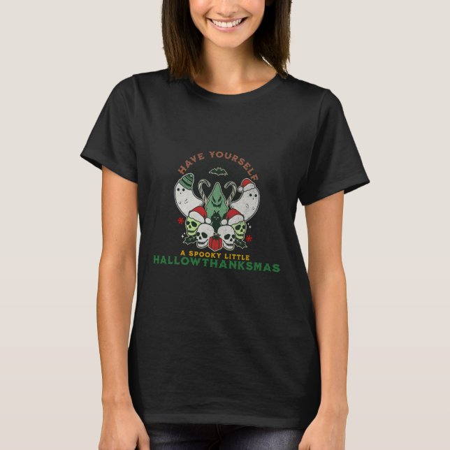 T-shirt Happy Éffrayant HallowThanksMas Halloween Noël F (Devant)