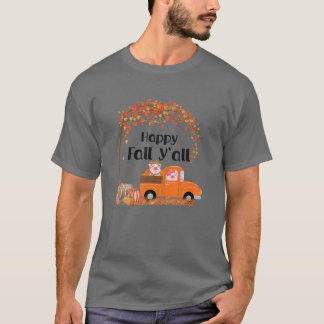 T-shirt Happy Fall Y'all Autumn Leaves Cute Pigs And Truck