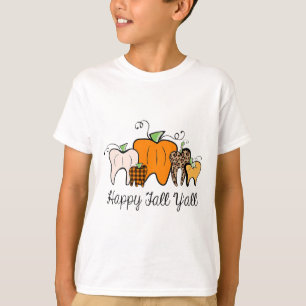 T-shirt Happy Fall Y'all Citrouille Tooth Lepard Halloween