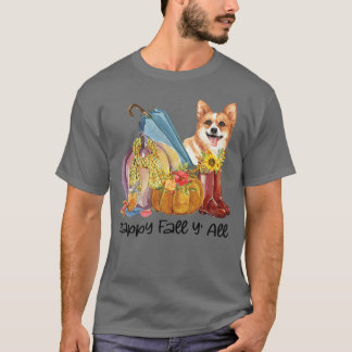 T-shirt Happy Fall Y'all Corgi Chien Maman Citrouille Fall