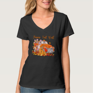 T-shirt Happy Fall Y'all Flamant rose Truck Citrouille Aut