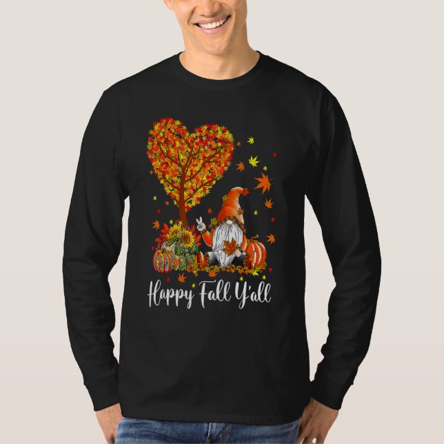 T-shirt Happy Fall Y'all Gnomes Pumpkin Autumn Vibes Thank (Devant)