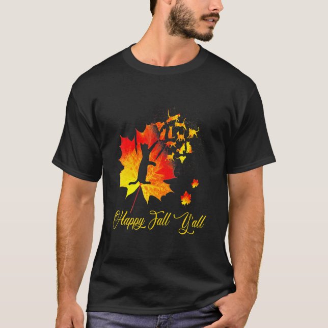T-shirt Happy Fall Yall Halloween-Cat Leaf-Meilleures Idée (Devant)