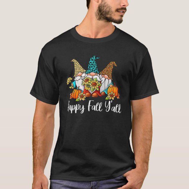 T-shirt Happy Fall Y'all T Shirt Gnome Leopard Citrouille  (Devant)