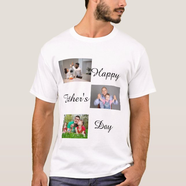 T-shirt Happy Fête des pères 3 Photo Collage personnalisé (Devant)