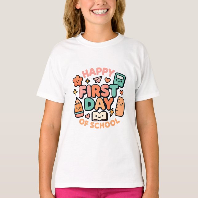 T-shirt Happy First Day of School – Cute Kawaii Back to Sc (Devant)