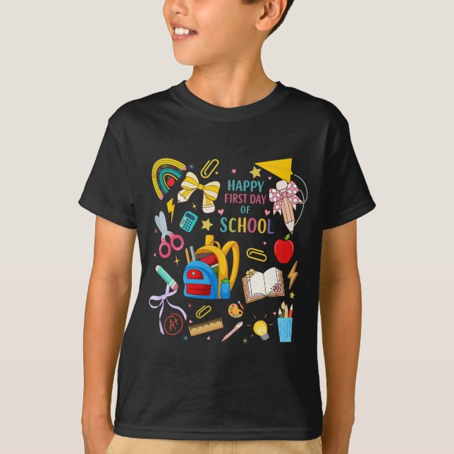 T-shirt Happy First Day Of School Cute Preppy school (Devant)