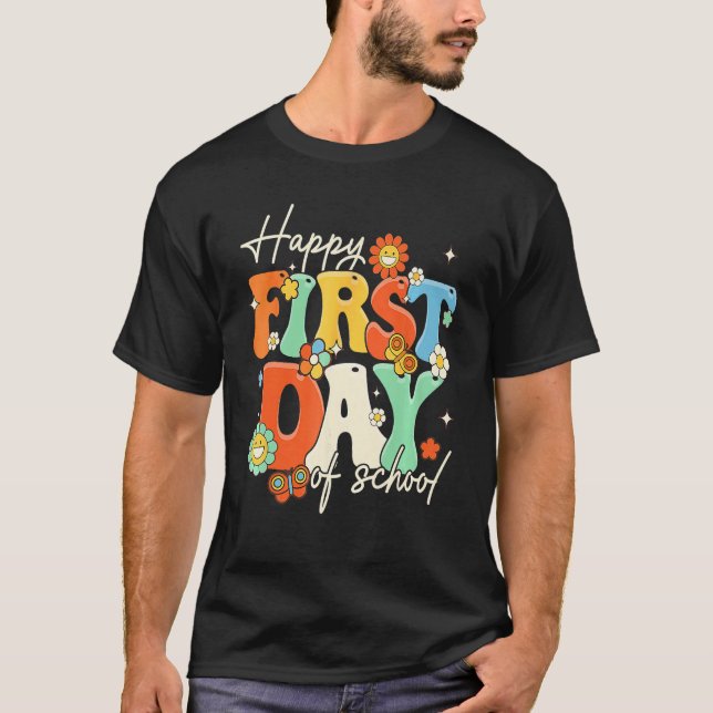 T-shirt Happy First Day Of School Retro Groovy  Teacher St (Devant)
