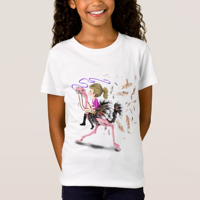 T-Shirt Happy Girl and Ostrich - Racing Team - Dessin amus (Devant)