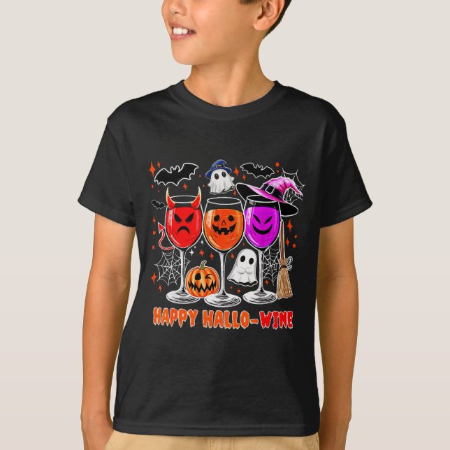 T-shirt Happy Hallo-wine Funny Halloween Gl Wine Drinking  (Devant)