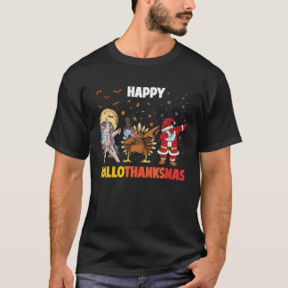 T-shirt Happy Hallothanksmas Dabbing Unicorn Turkey Santa