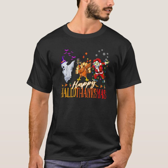 T-shirt Happy Hallothanksmas Family Cute Ghost Turkey Sant (Devant)