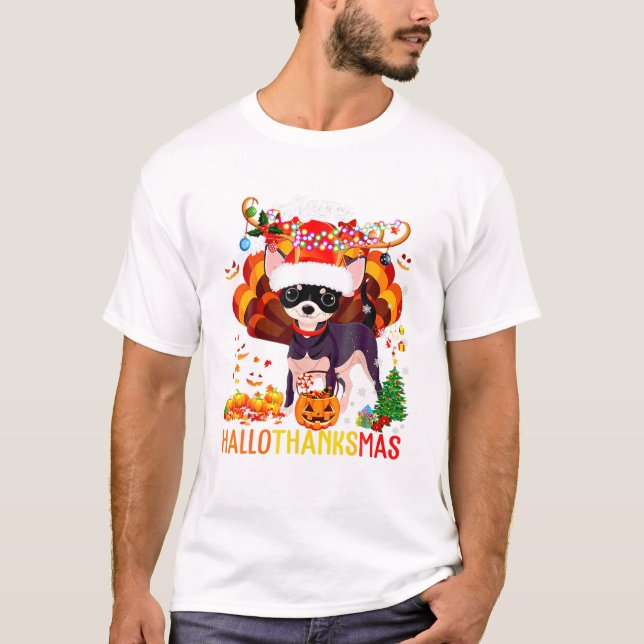 T-shirt Happy Hallothanksmas Funny Reindeer Santa Turkey C (Devant)