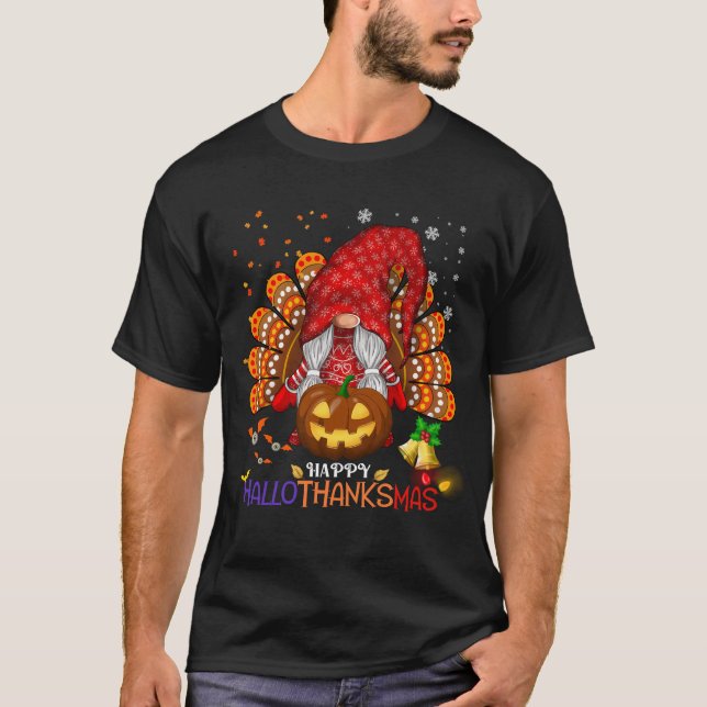 T-shirt Happy HalloThanksMas Gnomes (Devant)