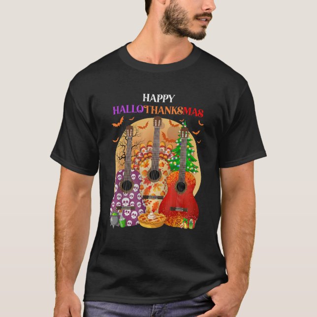 T-shirt Happy HalloThanksMas Guitar Halloween Thanksgiving (Devant)