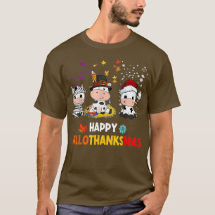 T-shirt Happy HalloThanksMas Père Noël Vache Halloween Tha