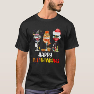 T-shirt Happy Hallothanksmas Verres à vin Chapeau de sorci