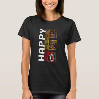 T-shirt Happy HalloThanksMas Witch Pilgrim Père Noël Chick