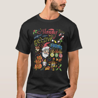 T-shirt Happy Hallow Merci Mas Holiday Colorful Collage D