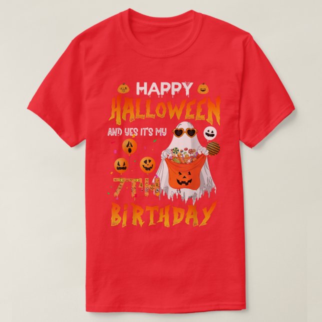 T-shirt Happy Halloween And Yes It's My 7th Birthday Octob (Design devant)