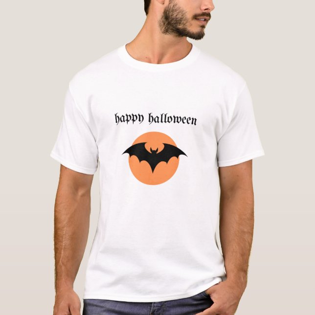 T-shirt Happy Halloween – Bat Silhouette with Orange Moon (Devant)