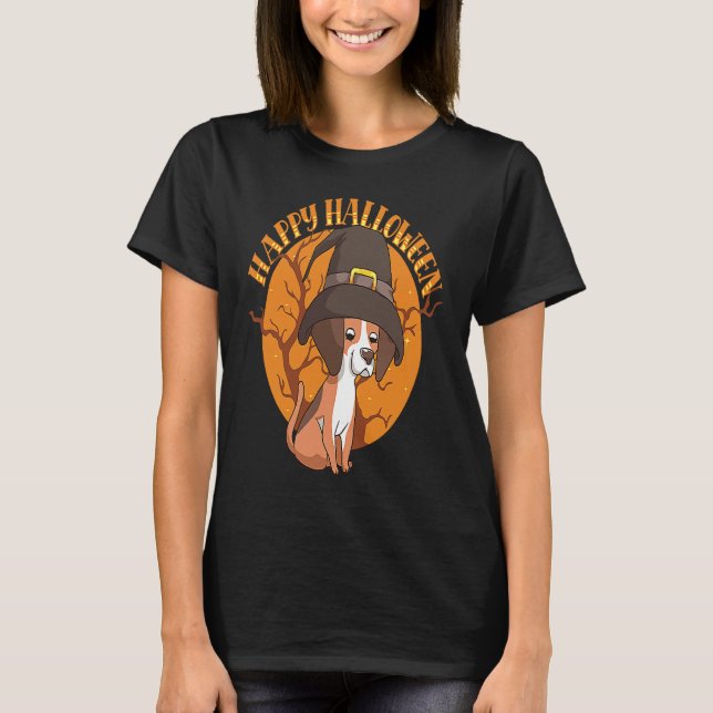 T-shirt Happy Halloween Beagle Witch Dog  Animal Halloween (Devant)