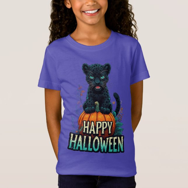 T-Shirt Happy Halloween Black Panther Kitten (Devant)