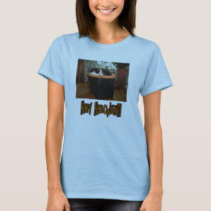 T-shirt Happy Halloween Chat noir et blanc