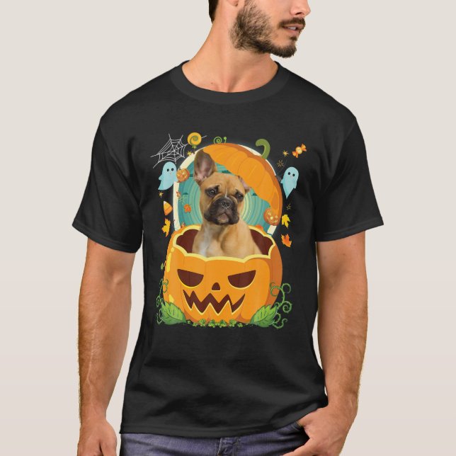 T-shirt Happy Halloween Citrouille Français Chien Chien Ch (Devant)