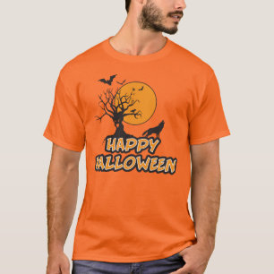 T-shirt Happy Halloween Déplaisant Tree & Howling Wolf T-S