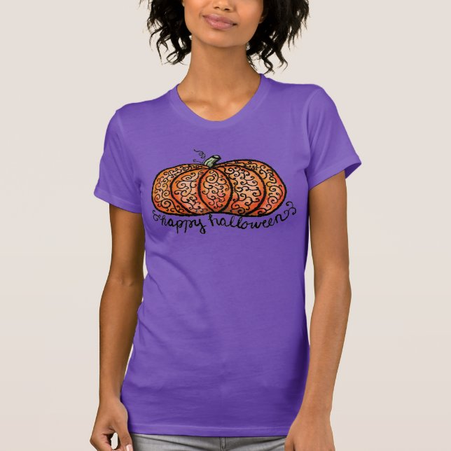 T-shirt Happy Halloween filigree citrouille (Devant)