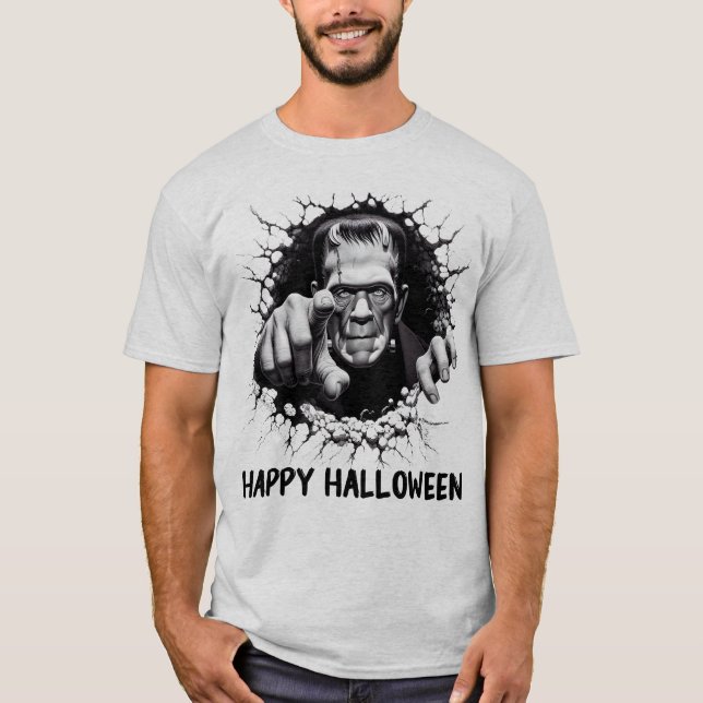 T-shirt Happy Halloween Frankenstein Monster (Devant)