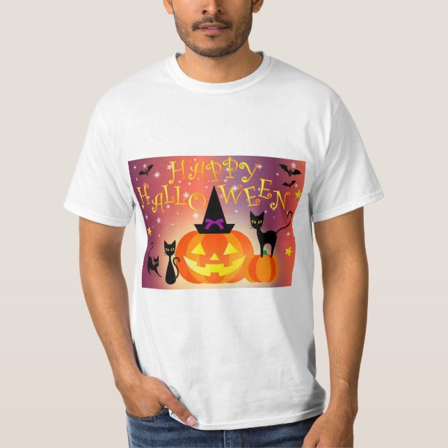 T-shirt Happy Halloween Funny Bright Citrouille Party (Devant)