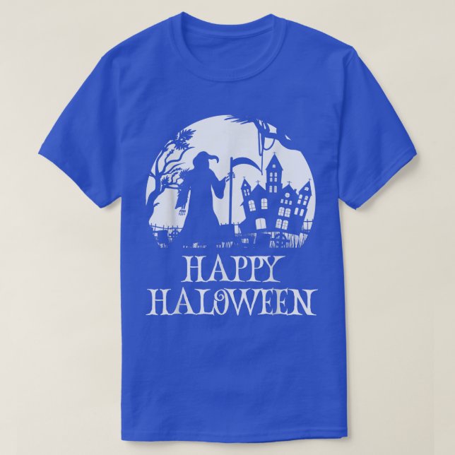 T-shirt Happy Halloween Grim Reaper Haunted House Kids & (Design devant)