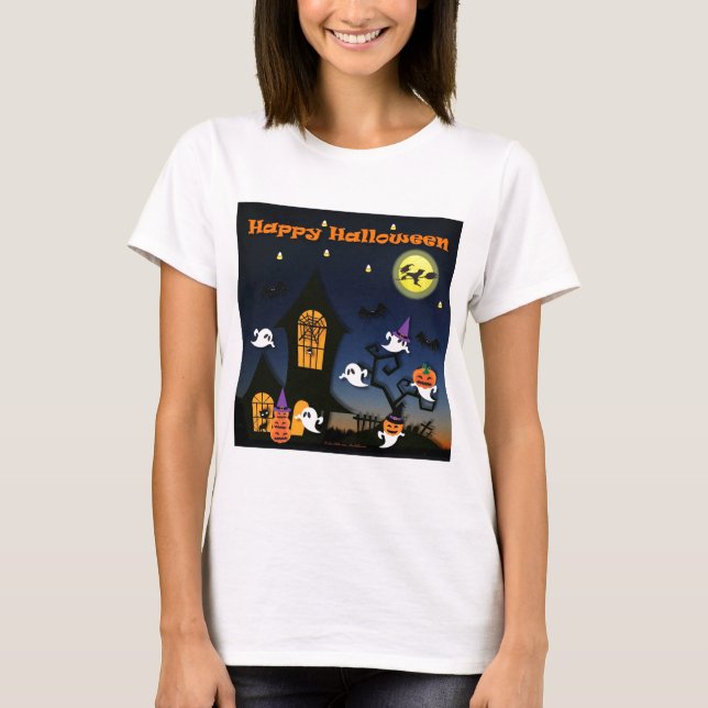T-shirt Happy Halloween Haunted House (Devant)