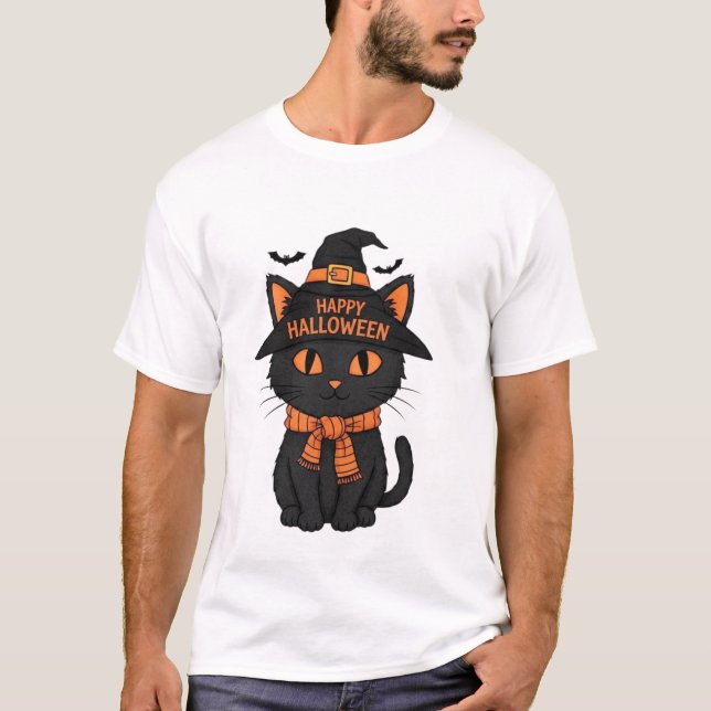 T-shirt Happy Halloween kitty (Devant)