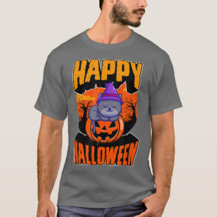 T-shirt Happy Halloween Party Cute Napping Kawaii Witch Ca