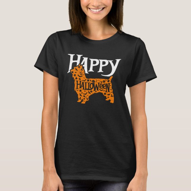 T-shirt Happy Halloween Silky Terrier (Devant)