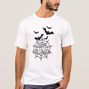 T-shirt Happy Halloween Spiderweb & Flying Bats