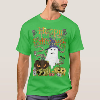 T-shirt Happy Halloween Witch Ghost JackOLantern Pumpkin M