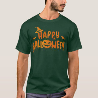 T-shirt Happy halloween with scary pumpkin face and witch