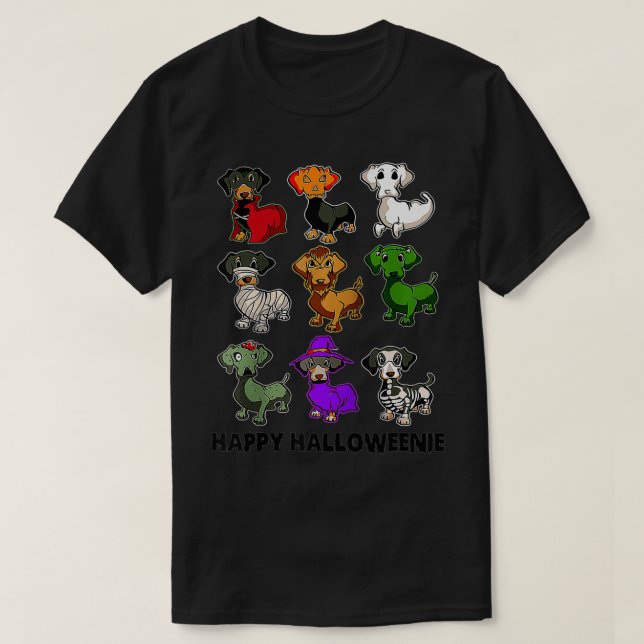 T-shirt Happy Halloweenie Dachshund Dachshund Halloween G (Design devant)
