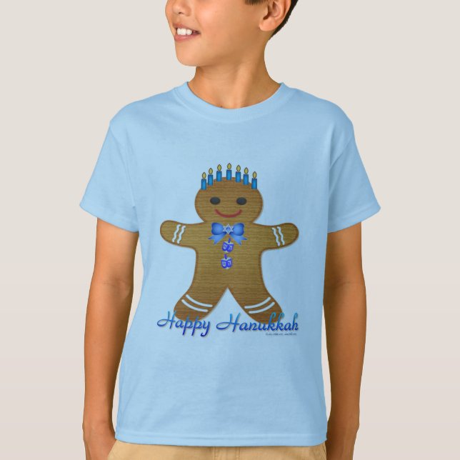 T-shirt Happy Hanoukka Gingerbread Man Menorah (Devant)